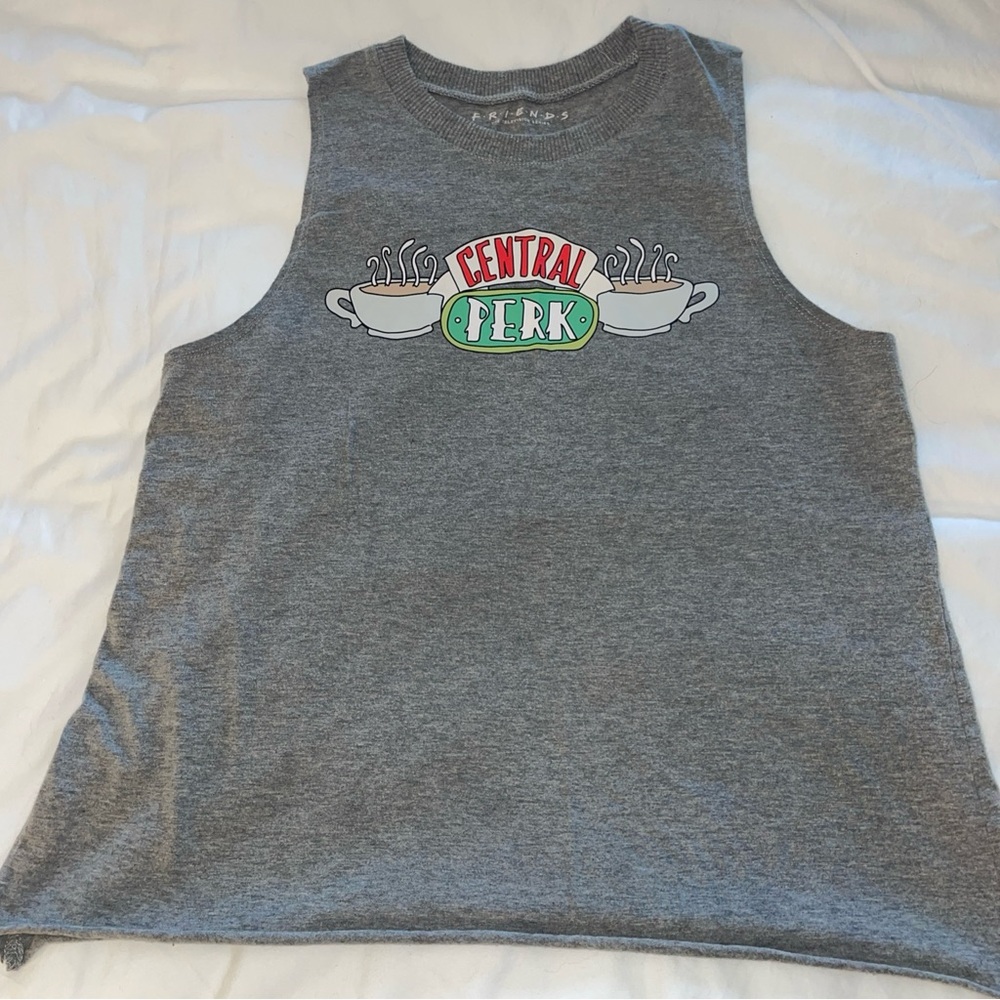 Friends Tv Show Central Perk Sleeveless Graphic Tee Gray‎ Sz L